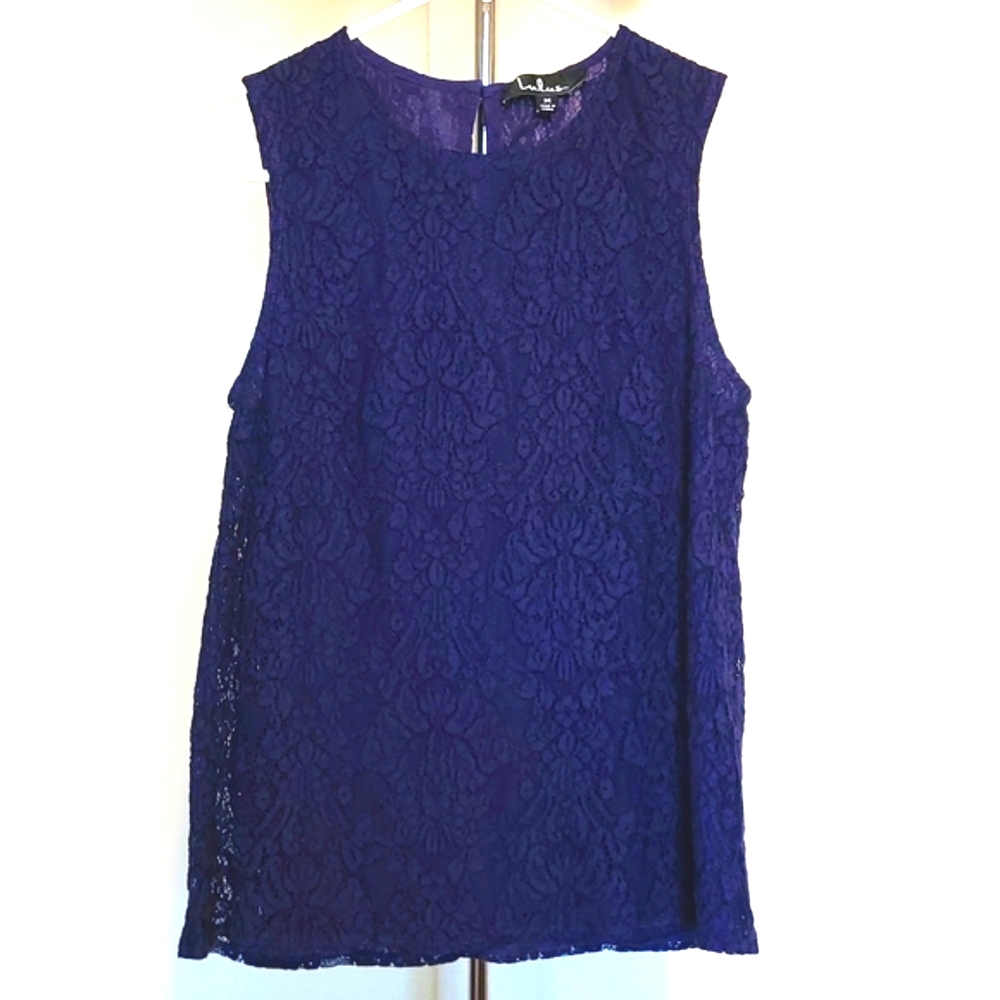 Lulu's Navy Blue Sleeveless Lace Blouse